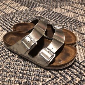 Birkenstock Arizona Metalic Sliver Sandals